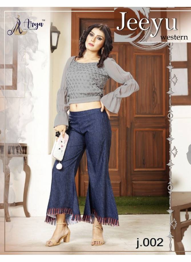 Jeeyu Western Exclusive Stylish Faux Georgette Two Piece Top And Pant Designer Collection